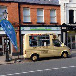 Ice Cream Van outside Ballybrack with flag and CU sign – straight on view