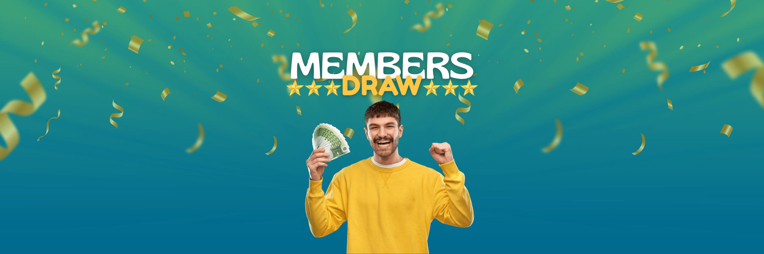 Happy person winning prize draw money