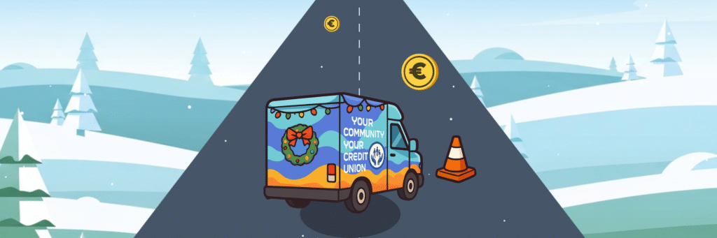 Cartoon image of Core Credit Union mobile van